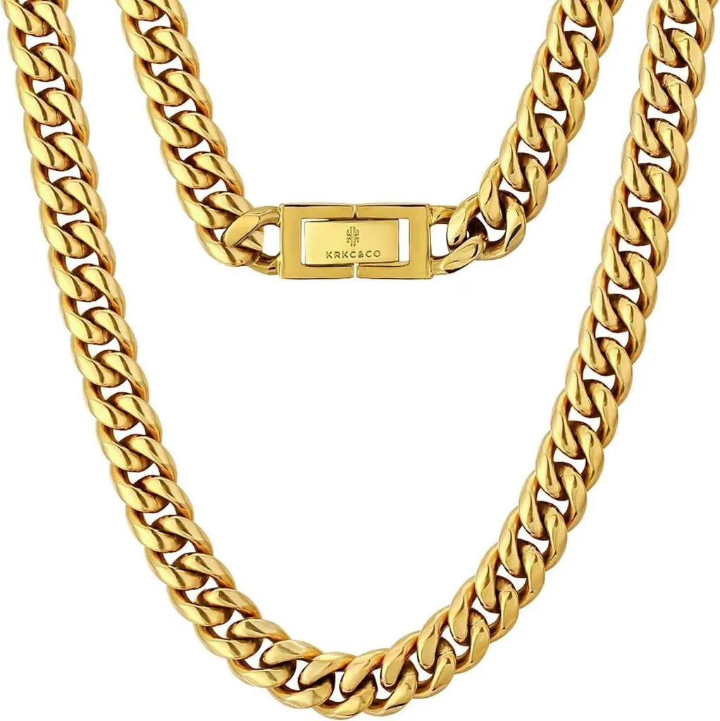 Collana a catena armata da uomo in oro 18 carati a maglia cubana in acciaio inox 61 cm
