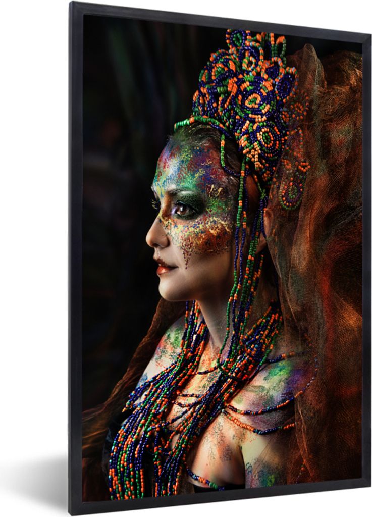 MuchoWow MuchoWow Gerahmtes Poster Frau - Perlen - Farbe 60x90 cm - Poster mit zchwarzem Bilderrahmen - Kunst