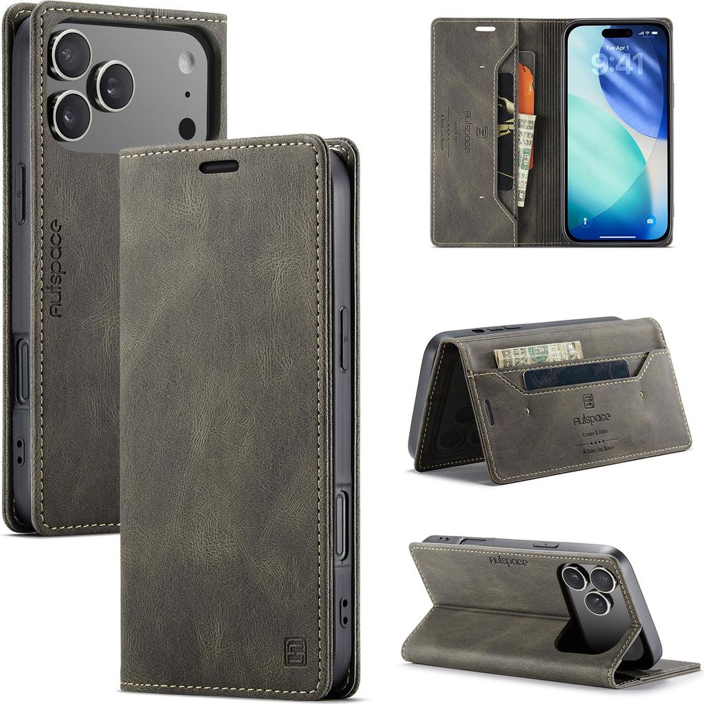 Hülle für iPhone 17 Pro Max, Retro Kunstleder Tasche Kartenfächern und Ständer Schutzhülle Kaffee