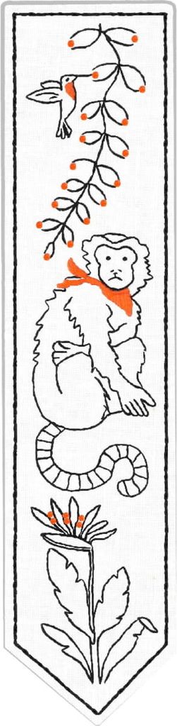 Le Bonheur des Dames Lesezeichen Freestyle Stickpackung "Affe ", Bild gedruckt, 5x20cm