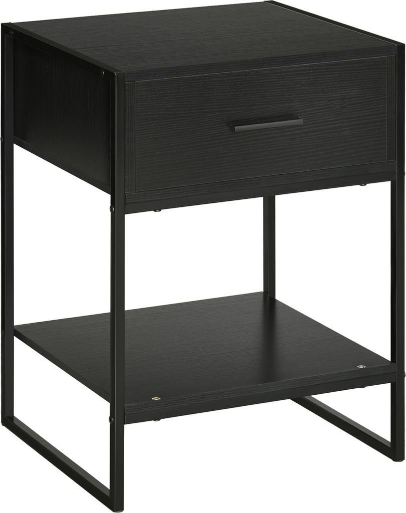 HOMCOM Nachttisch, Beistelltisch mit Schublade und Ablagefach für Schlafzimmer, Wohnzimmer, Bett, Büro, moderner Stil, 45 x 40 x 60 cm, Schwarz