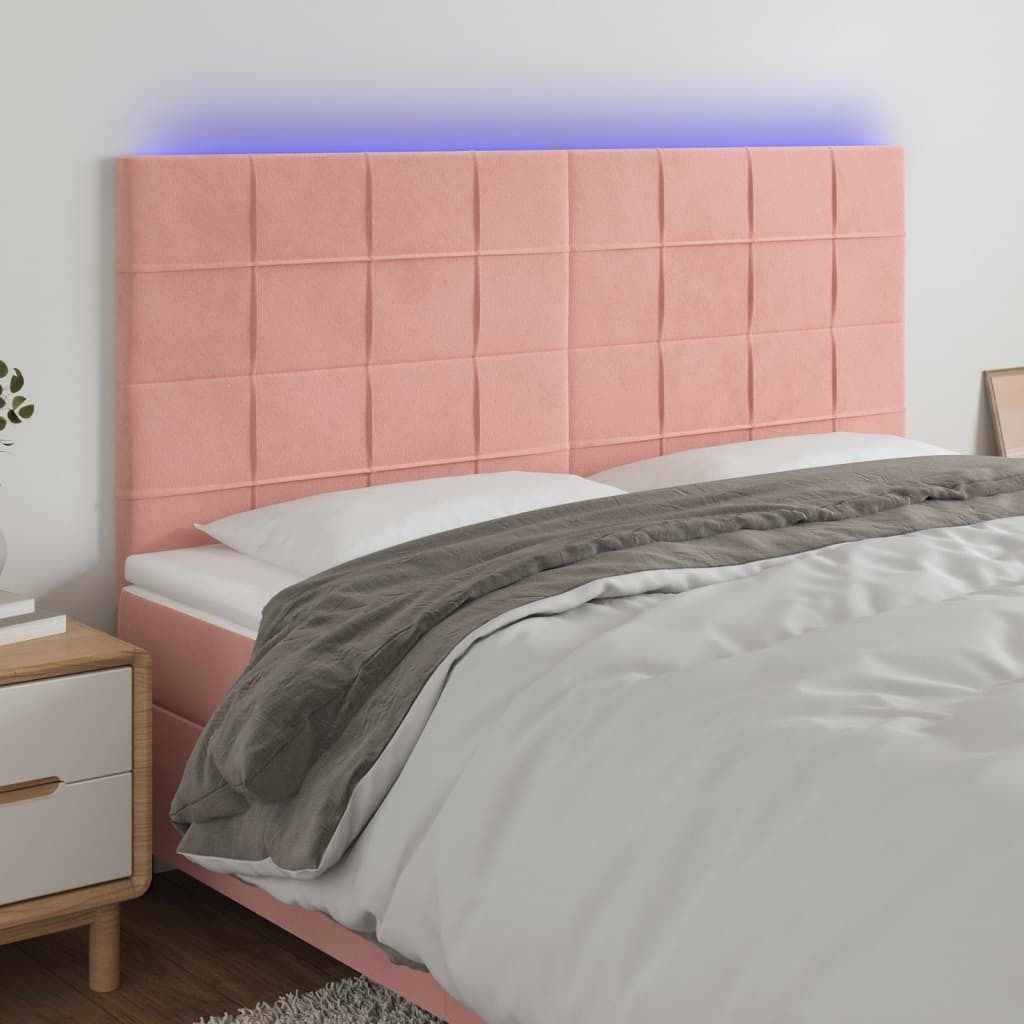 The Living Store LED Kopfteil Rosa 200x5x118/128 cm Samt