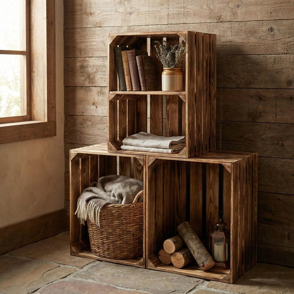 Moooble Set Di Casse In Legno Bianco Con 2 Scaffali Intermedi Fiammati, 75x40x31 Cm, Modulari Per Scaffali E Arredo - 5