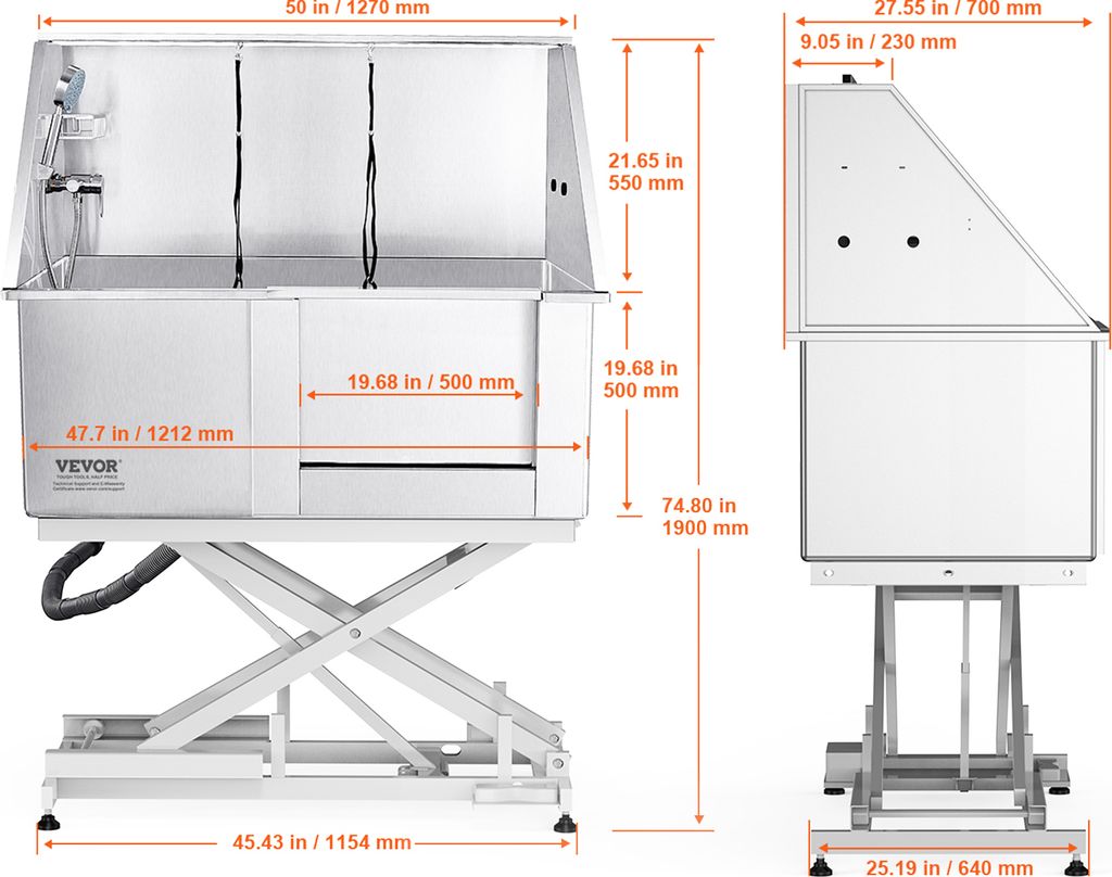 VEVOR Profesionálna vaňa na starostlivosť o psov 127 cm Obrázok produktu 8
