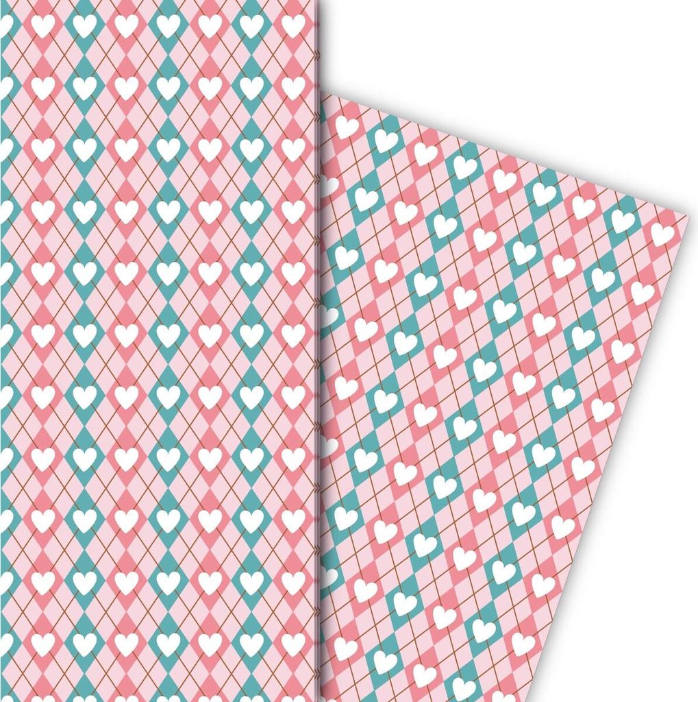 Rauten Geschenkpapier mit Herzen auf rosa - G7663, 32 x 48cm