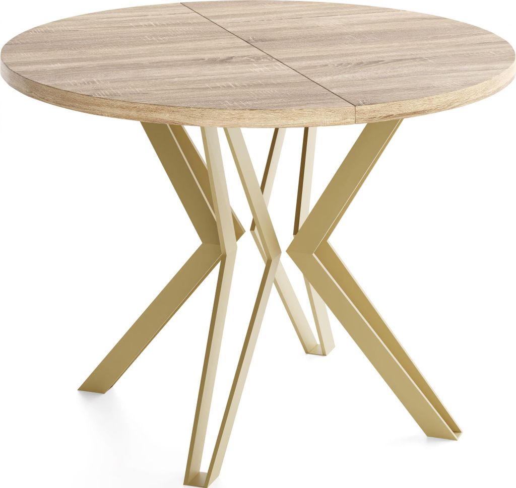 Runder Tisch für das Esszimmer - 100 oder 120 cm Durchmesser - Ausziehbarer Tisch mit Pulverbeschichteten Goldenen Metallbeinen - Industriestil - ...