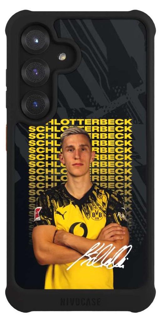 NIVOCASE Hülle für Samsung Galaxy S25 Stoßfeste Handyhülle NIVOmax Case Schwarz BVB Borussia Dortmund Nico Schlotterbeck