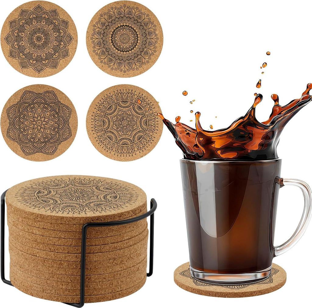 Untersetzer Kork, 12 Stš¹ck Korkuntersetzer Rund, Untersetzer fš¹r Gl?ser, Wiederverwendbare Tassenuntersetzer, Getr?nkeuntersetzer Hitzebest?n...