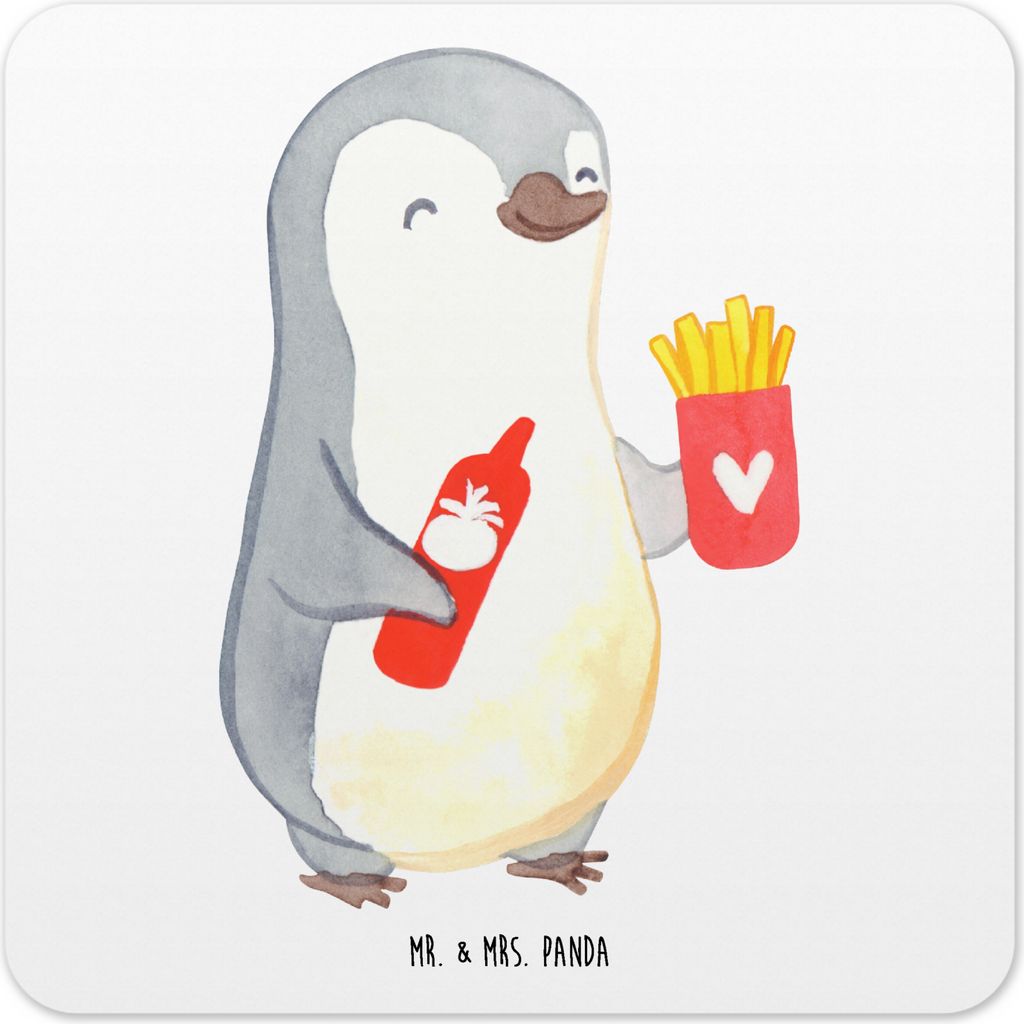 Mr. & Mrs. Panda Tischuntersetzer Pinguin Pommes 15er Set - Weiß - Geschenk, Valentinstag, Untersetzer Tassen, für Männer, Freundin, Getränke, ...