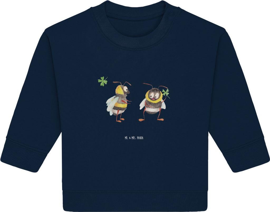Mr. & Mrs. Panda Organic Baby Pullover Hummeln Kleeblatt 12. - 18. Monat - French Navy - Geschenk, Bullover, Hummel, Lustige Sprüche, glücklich W...