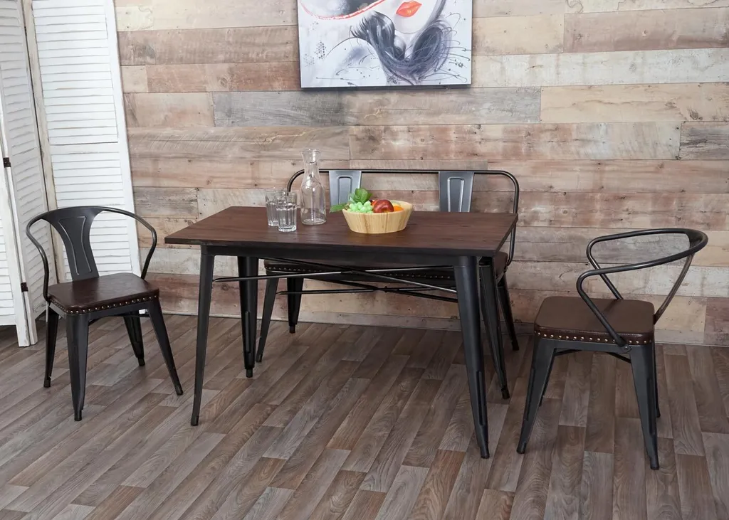 Table rectangulaire métal noir et bois d'orme 120cm design industriel - 8