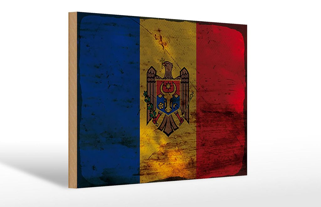 Holzschild Flagge Moldau 30x20cm Flag of Moldova Rost