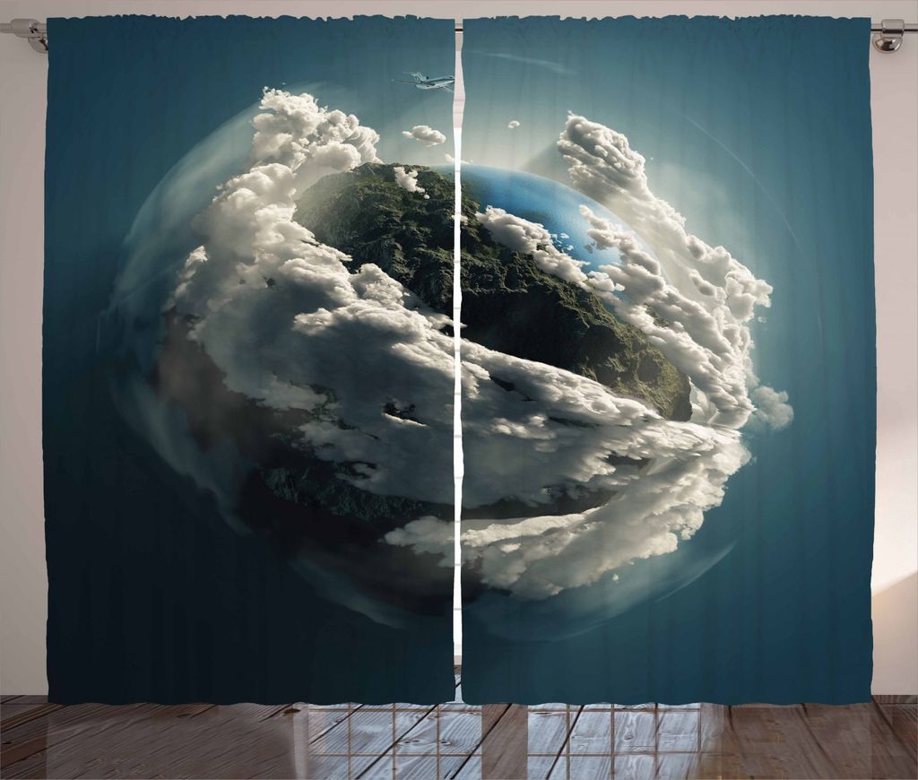 ABAKUHAUS Erde Rustikaler Vorhang, Planet Majestic Wolken, Wohnzimmer Universalband Gardinen mit Schlaufen und Haken, 280 x 245 cm, Petrol Blau Weiß