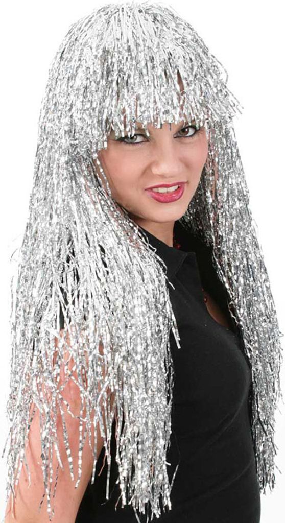 XXL Lametta Perücke 80iger Disco Silber zur Wahl 60 cm lang Produktbild 