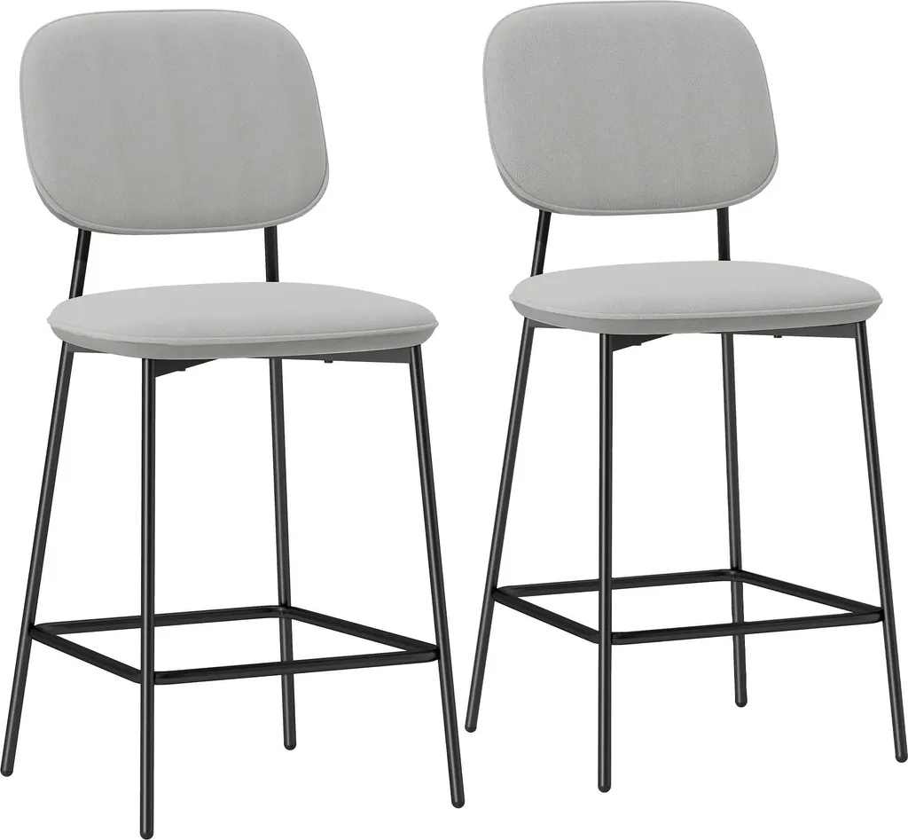 Tabouret de bar pour îlot central de cuisine en velours gris et acier