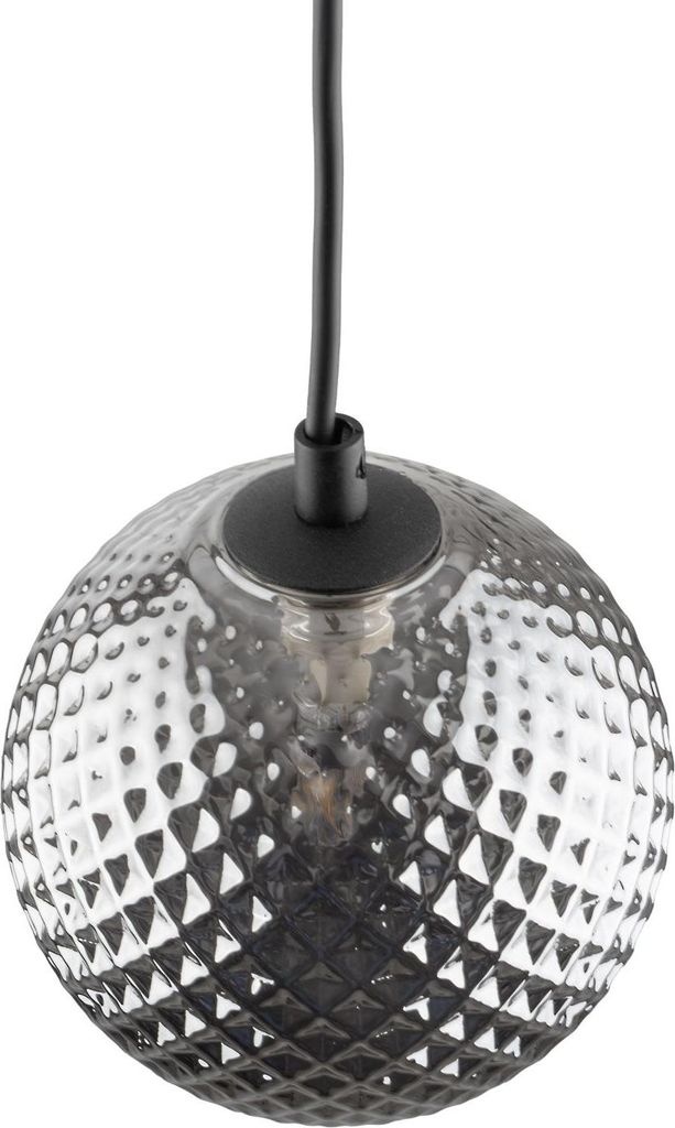 Pendelleuchte Metall Rauchglas rund D: 15 cm H: max. 160 cm Schwarz Graphit G9 Kugel Schirm Modern
