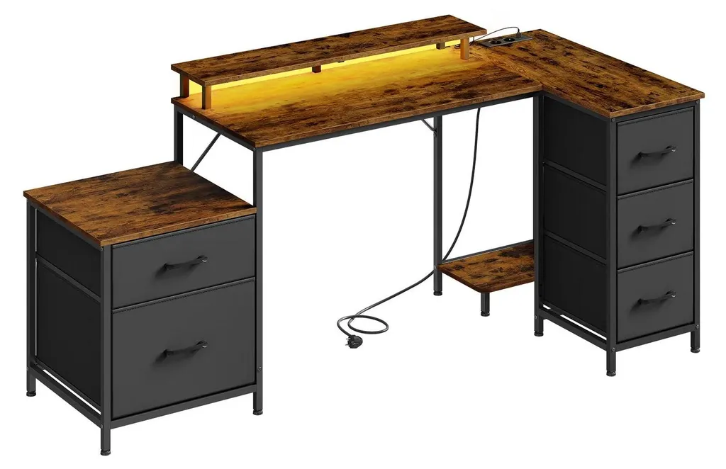 Bureau d'angle pour gagner de l'espace avec rangements et recharge USB