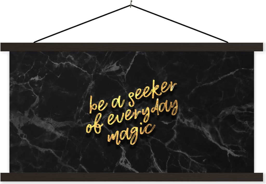 MuchoWow Textilposter Zitate - Magie - Gold - Marmor 120x60 cm mit schwarzem Rahmen - Dekoration Schlafzimmer