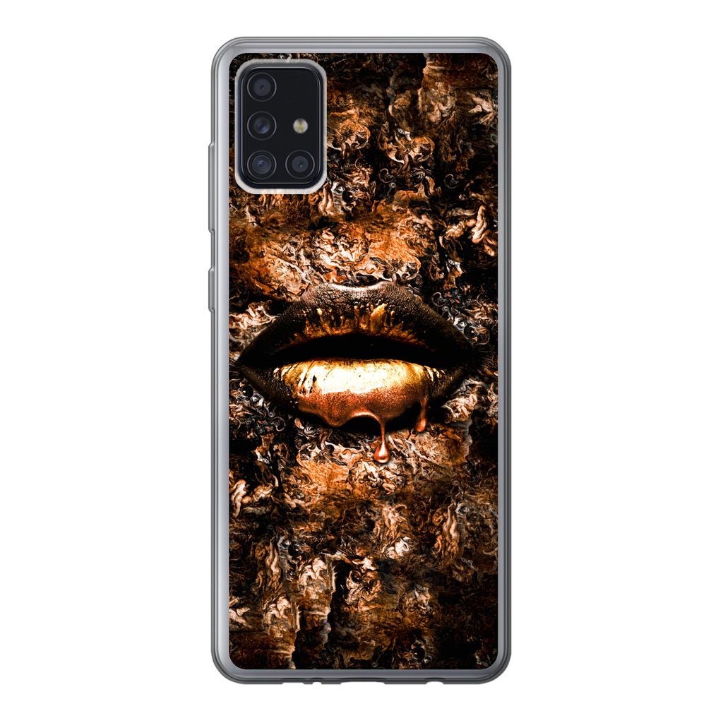 MuchoWow Handyhülle Schutzhülle Hülle für Samsung Galaxy A52 5G Frau - Lippen - Kupfer Silikon Softcase Handy Hülle - Umschlag