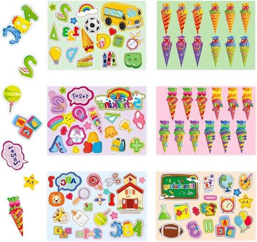 Stickersatz für Kinder und Kleinkinder - Vielfältige Designs für Stickeralbum mit ABC-Buchstaben, Ziffern und Süßigkeitenbeutel - Spielzeug f...