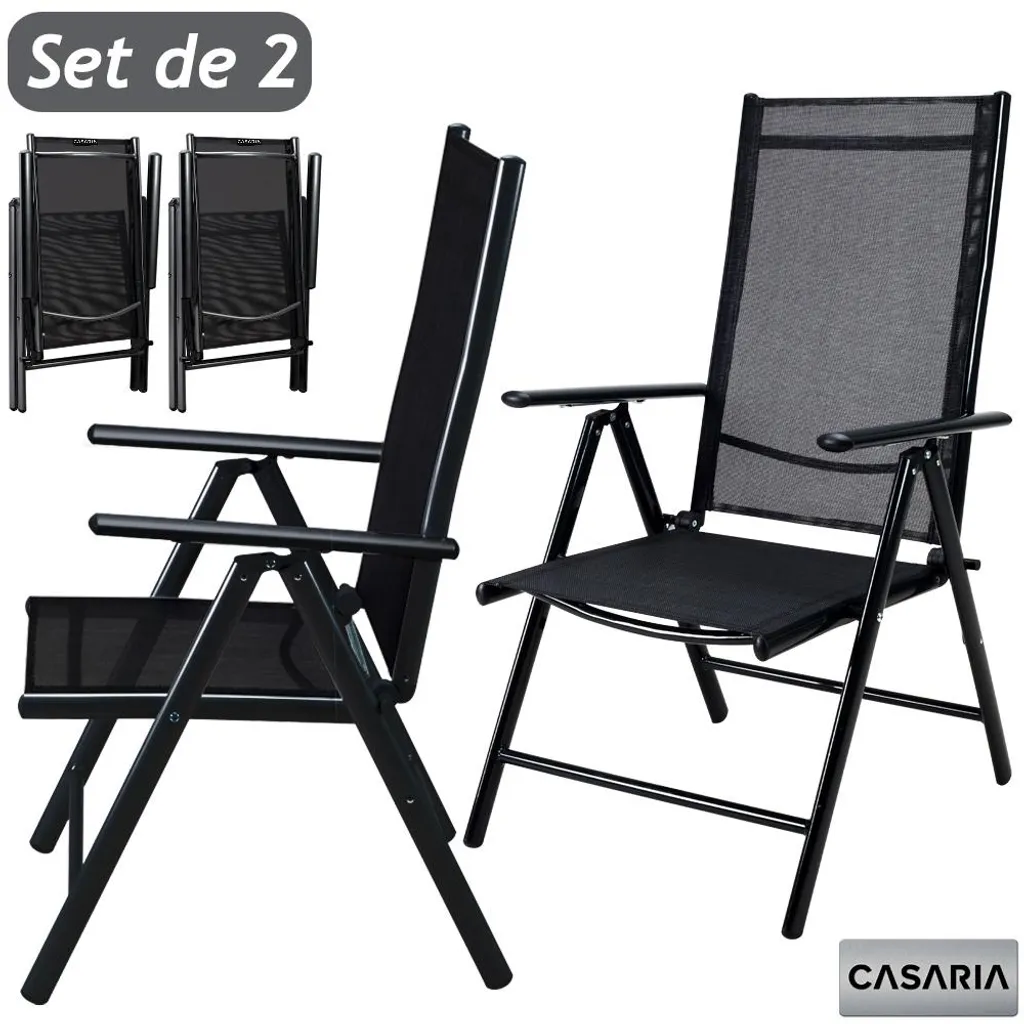 Chaise de jardin pliante anthracite dossier inclinable pour terrasse