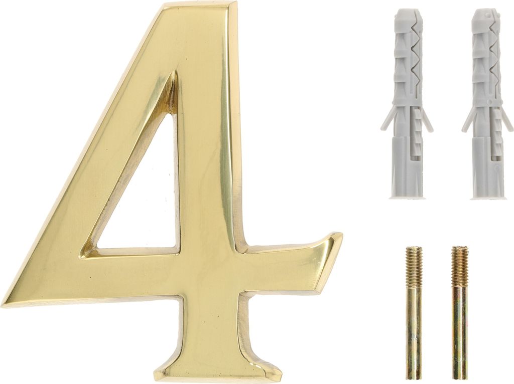 KOTARBAU® 3D Hausnummer Ziffer"4" aus Messing 10 cm Produktbild 