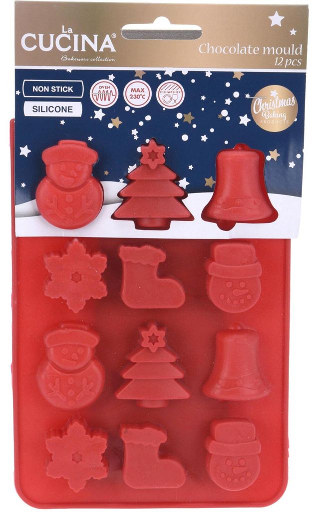 Silikonform für Weihnachtsgebäck und Pralinen in festlichen Produktbild 