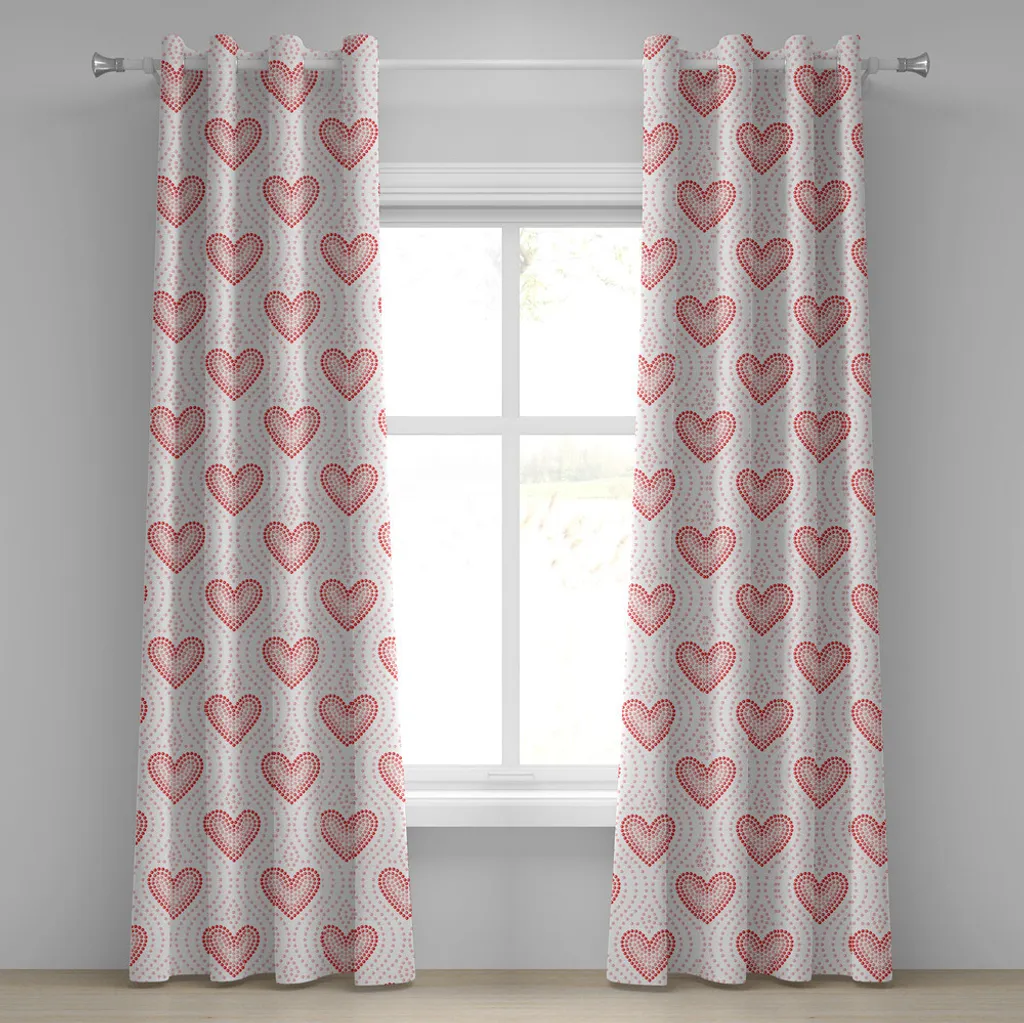 Rideau rouge et crème à motifs cœurs thématique amour 280cm x 175cm