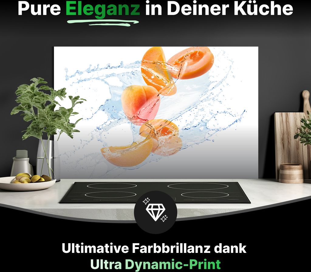 Spritzschutz Küchenrückwand Glas 100 x 60 cm Spritzige Aprikosen - RUECKWAND24