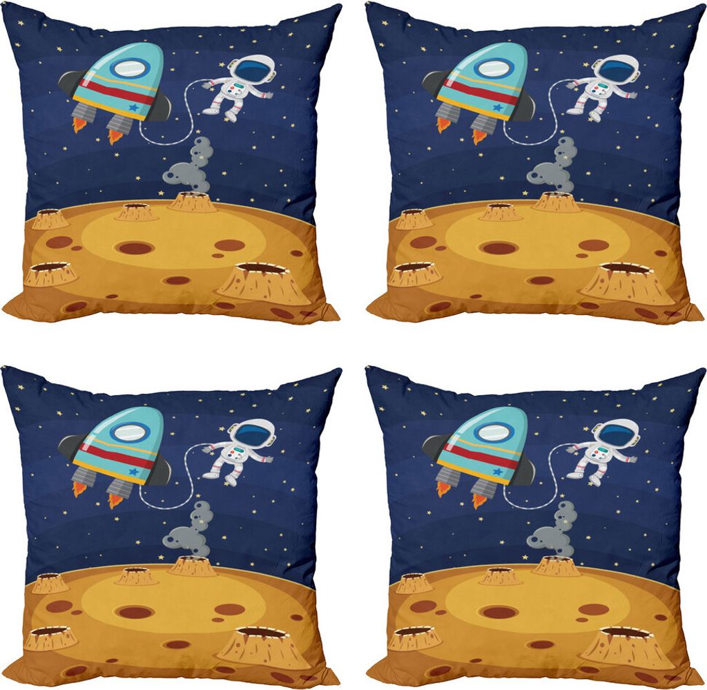 ABAKUHAUS Universum Kissenbezug Set (4 Stück), Cartoon Design Raum-Thema, Moderner Doppelseitiger Digitaldruck, 40 cm x 40 cm, Mehrfarbig