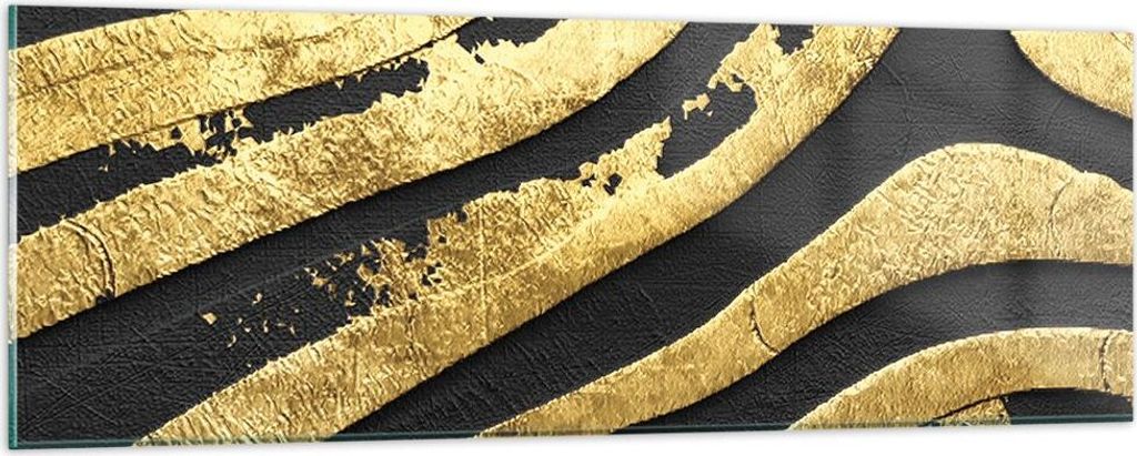 Bilder auf glas - Einteilig - Abstraktion dreidimensional Gold - 90x30cm - Glasbilder - Wandbilder - Bilder - Wanddekoration aus Glas - Glas Bilder...