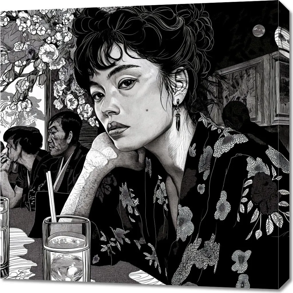 Offerta Quadro 70x70 Kimono Nero - Tela Moderna Giapponese in Pronta Consegna