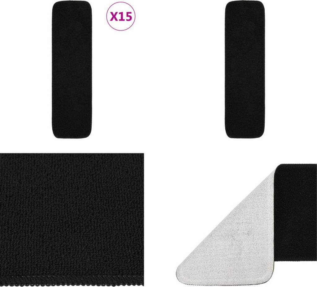 vidaXL Antirutsch Stufenmatten 15 Stk. 75x20 cm Schwarz Rechteckig - Stufenmatte - Stufenmatten - Antirutsch Stufenmatte - Antirutsch Stufenmatten