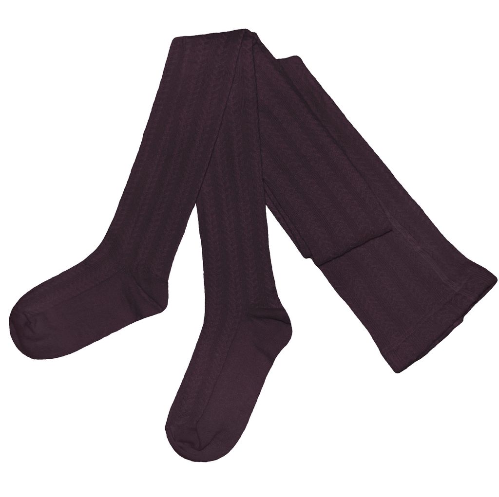 Damen Strickstrumpfhosen aus Baumwolle Trachten: Zopfmuster Aubergine Größe 48-50