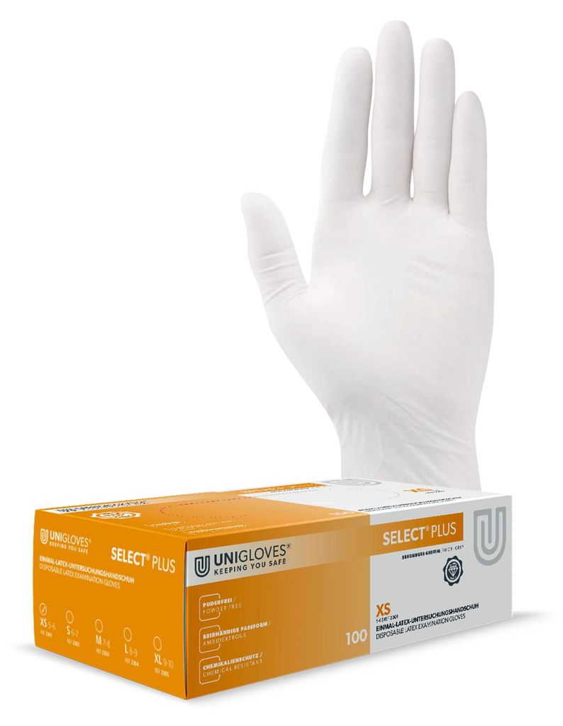 Unigloves Select Plus Latexhandschuhe 5-6 X-Small 100 Produktbild 