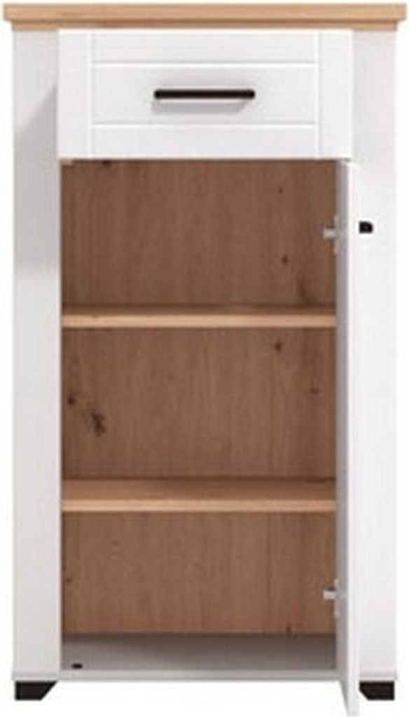 Dmora Flurmöbel Rogeno 61x41x105h cm Weiß Matt, eine Schublade, 2 Regale