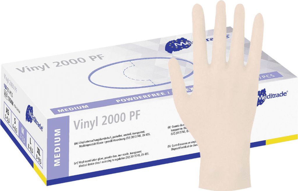 Meditrade® unisex Einmalhandschuhe Vinyl 2000 PF weiß Größe Produktbild 2