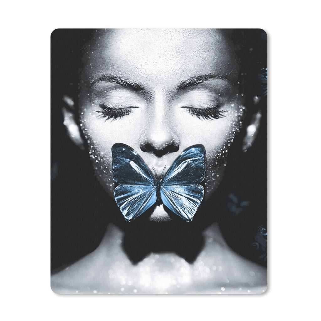 MuchoWow Mauspad Mousepad Frau - Schmetterling - Blau 30x40 cm - Mousepads - Maus Mat - Pad - Mausunterlage - Mausmatten