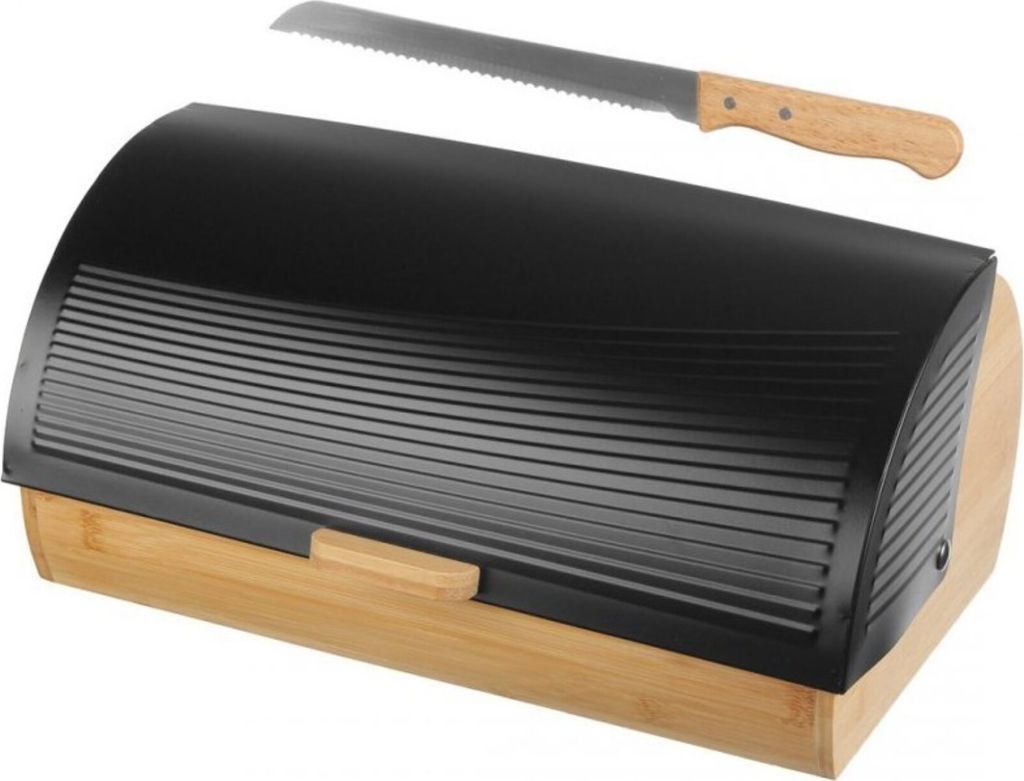 Brunbeste Brotkasten – 38 × 24 × 18,5 cm – Schwarz matt & Bambus – Stilvoll und hygienisch
