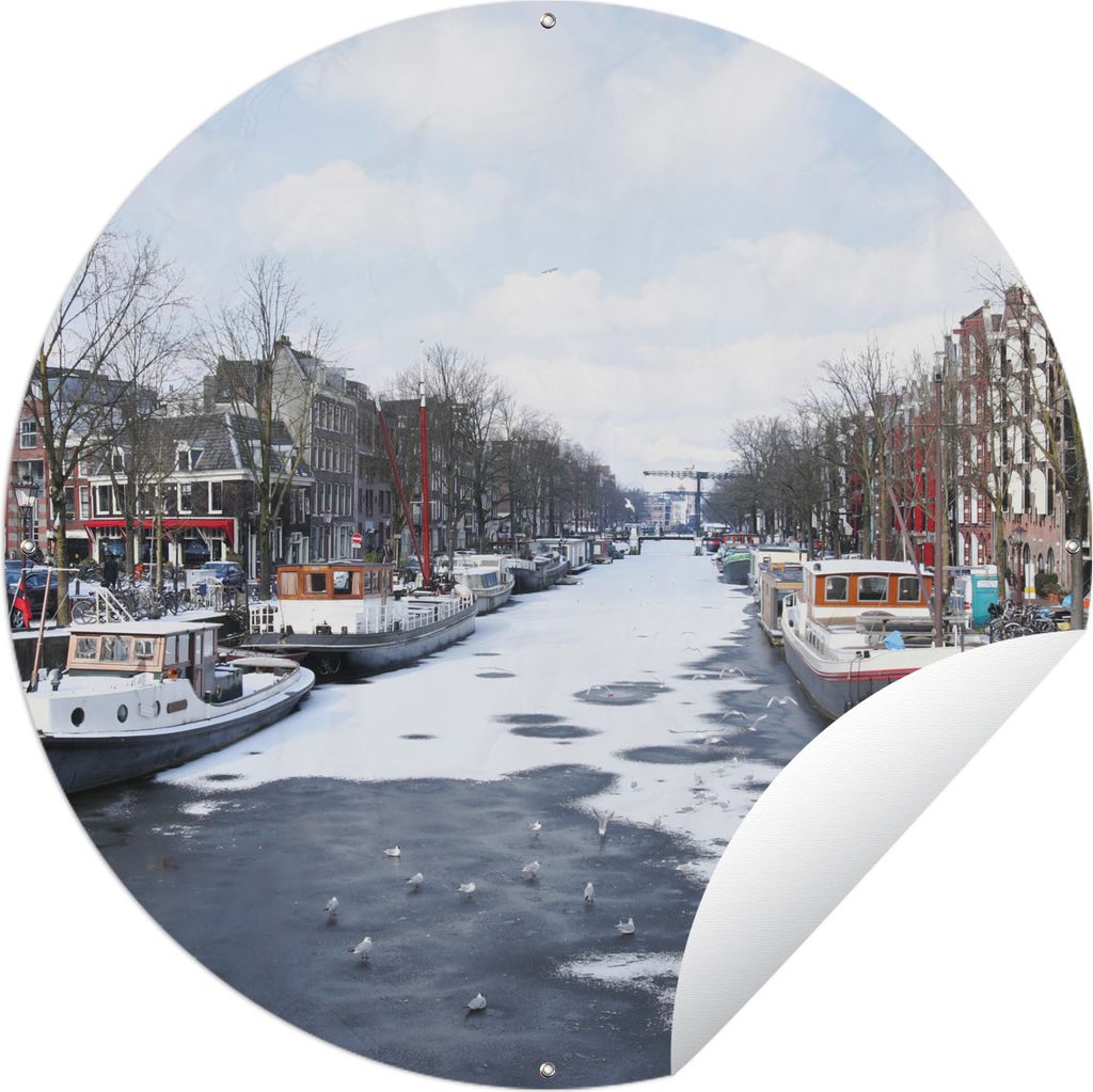 MuchoWow Gartenposter Outdoor-Poster Rund Die Brouwersgracht in Amsterdam im Winter Ø 90 cm Gartendeko Rundes Poster draußen