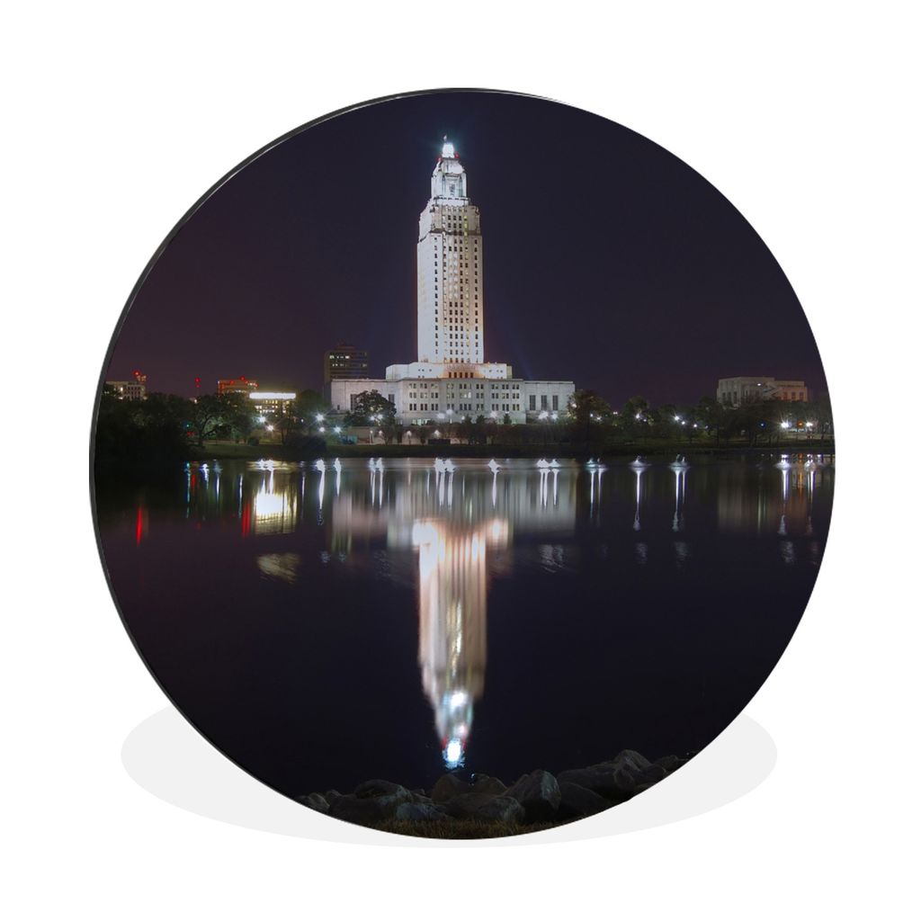 MuchoWow Aluminium Wandkreis Die amerikanische Stadt Baton Rouge spiegelt sich im Wasser Ø 30 cm Wanddeko Modern Wohnzimmer - Wand Bild - Wohnzi...