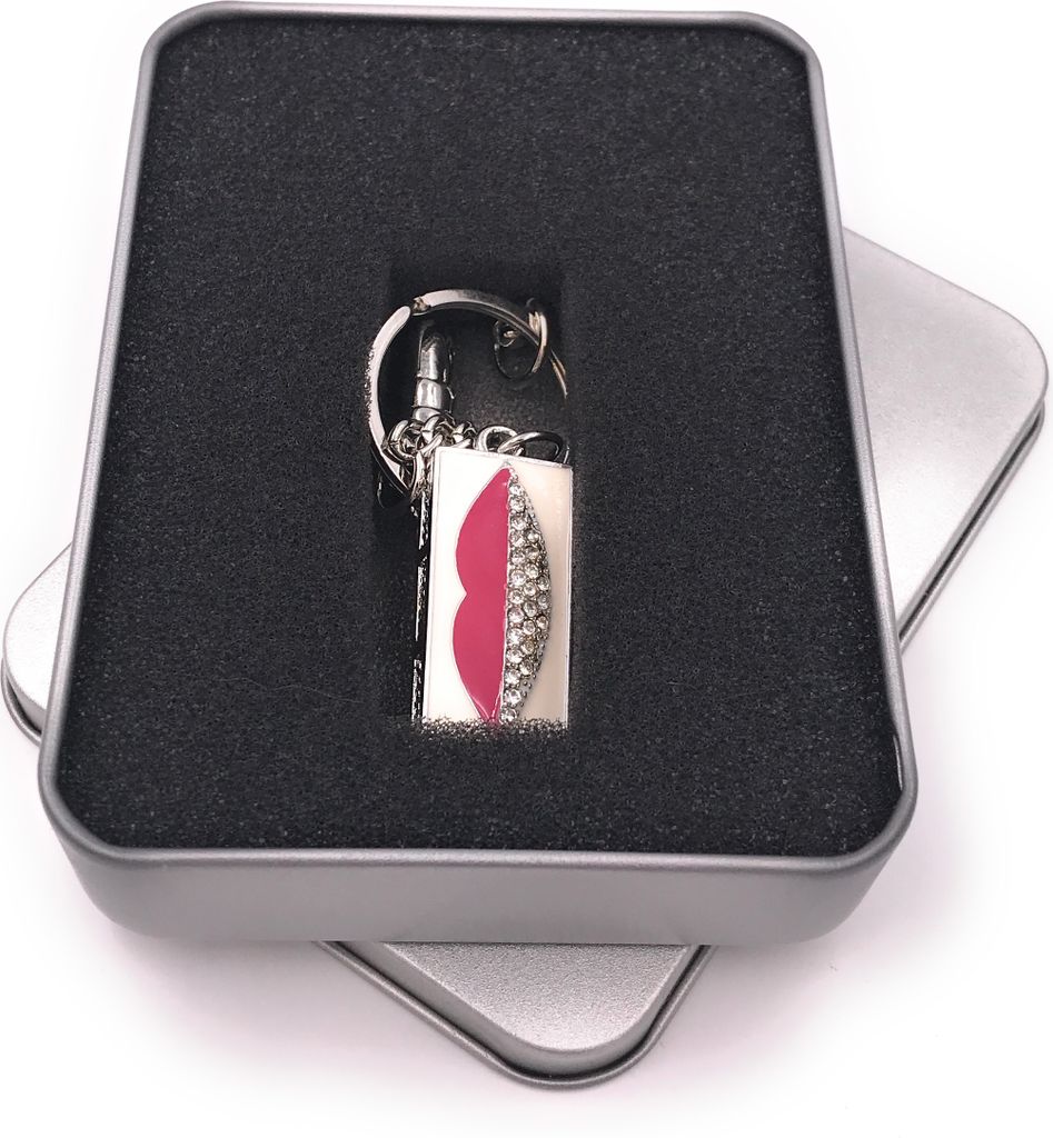 Onwomania Kuss Mund Silber Metall USB Stick in Alu Geschenkbox 64 GB USB 2.0
