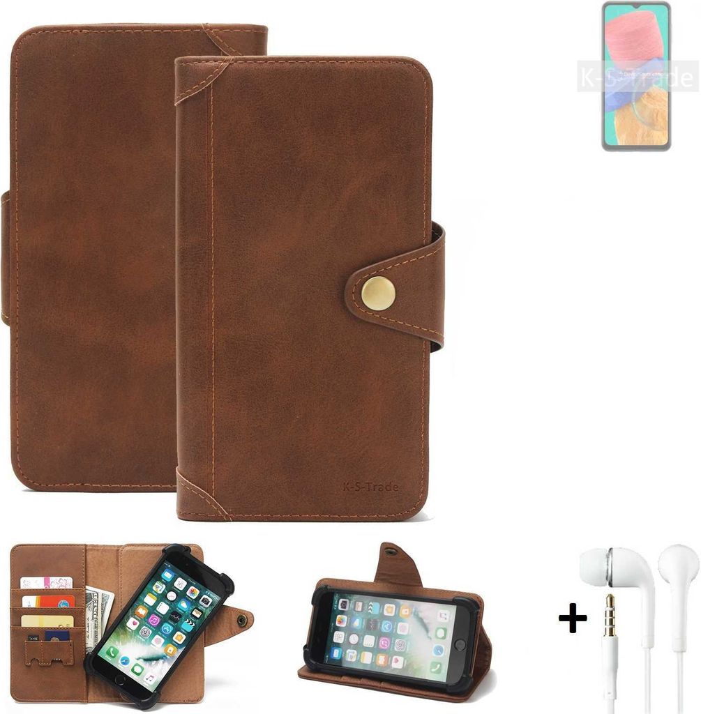 K-S-Trade Handyhülle + Kopfhörer für Samsung Galaxy M33 5G Schutz Hülle Walletcase Bookstyle Tasche Case Handytasche Wallet Flipcase Cover PU