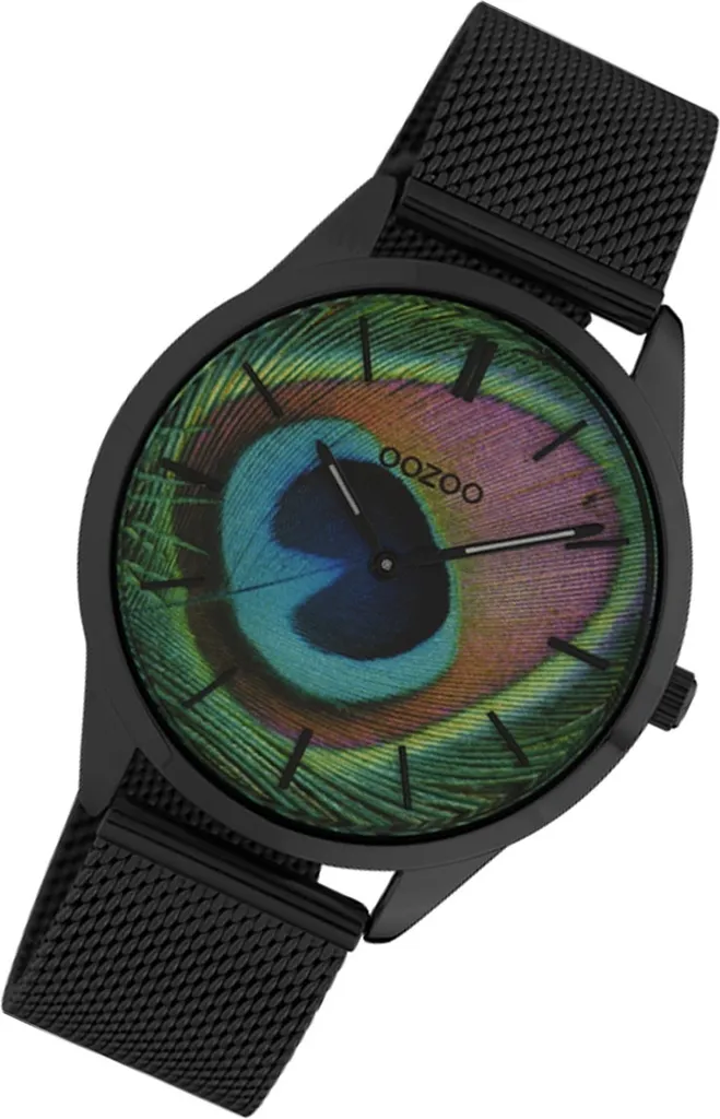 Montre Analogique Femme Oozoo Vintage Slim Noire en Acier Inoxydable