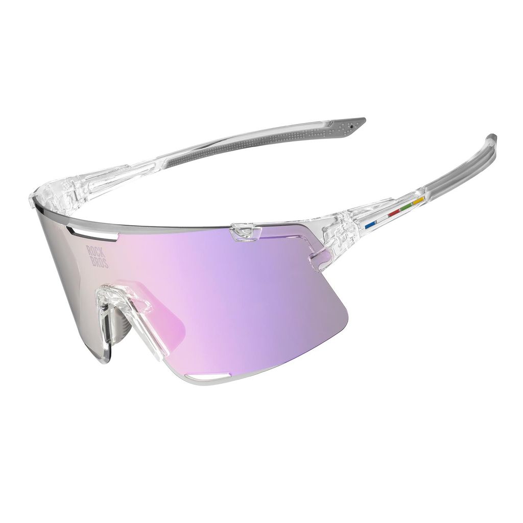 ROCKBROS Road to Sky Fahrradbrille Überbrille Photochrome Radsportbrille mit UV400 Schutz TR90 Rahmen für Outdoor Sport Radfahren Laufen klar Lila