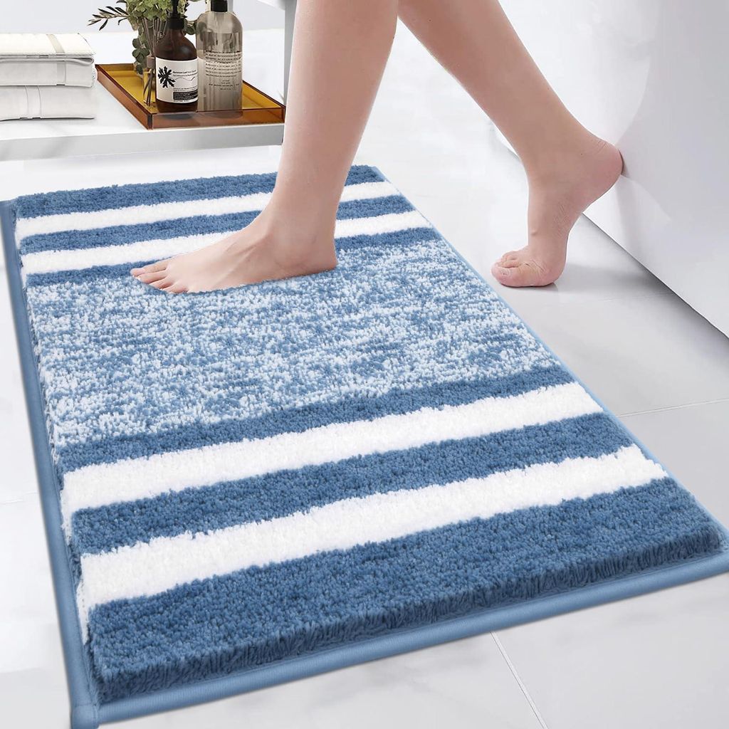 Badematte 45 x 65 cm, waschbar, rutschfest, weich, saugfähig, aus Mikrofaser, Duschmatte für Wohnzimmer, Schlafzimmer, Badezimmer, blau