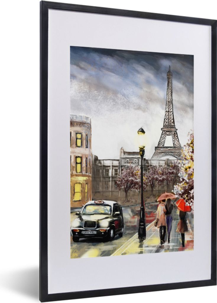 MuchoWow Gerahmtes Poster Gemälde - Paris - Frankreich - Öl 40x60 cm - Poster mit Schwarzem Bilderrahmen Wandposter Rahmen Foto Bilder - Poster...