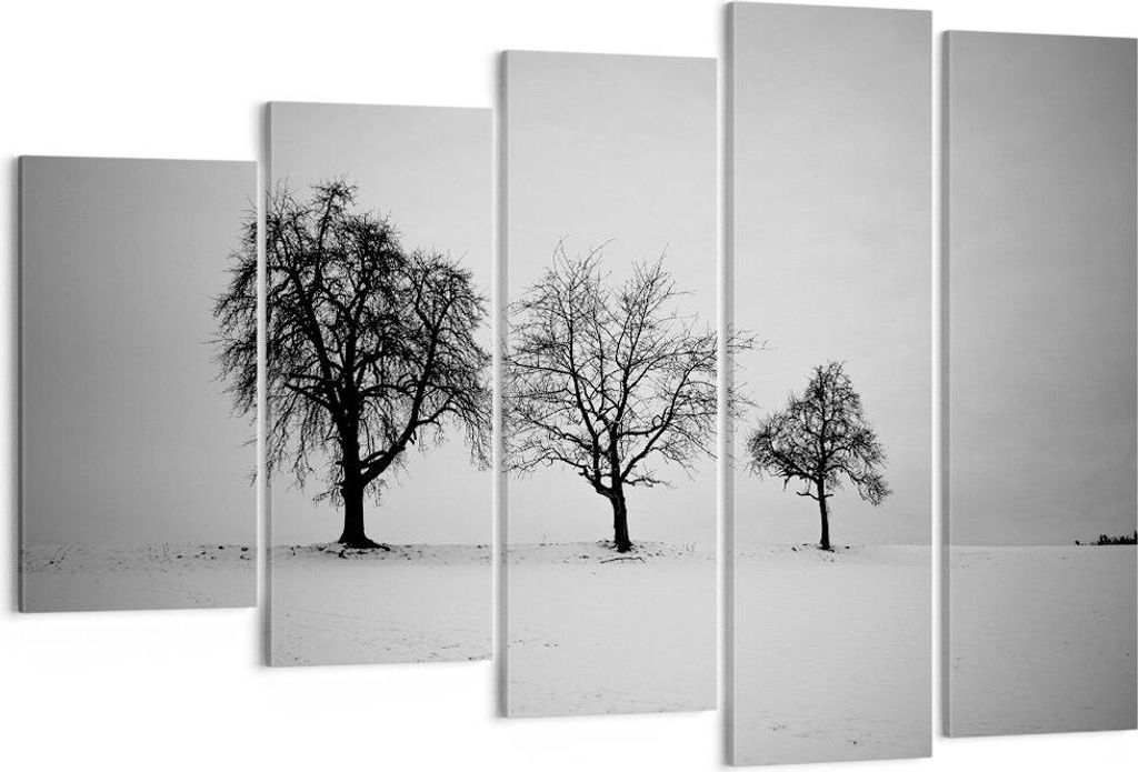 Bild auf Leinwand - Leinwandbild - 5 Teile - Winter Bäume Schnee - 150x100cm - Wand Bild - Wanddeko - Wandbilder - Leinwanddruck - Bilder - Wandde...