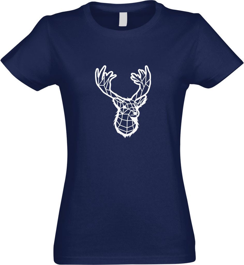 Kiwistar - T-Shirt tailliert - Damen - Navy - Polygon Hirsch REH Figur Tier Art - mit Motiv Bedruckt - Funshirt Design - Sport - Freizeit - Damen -...