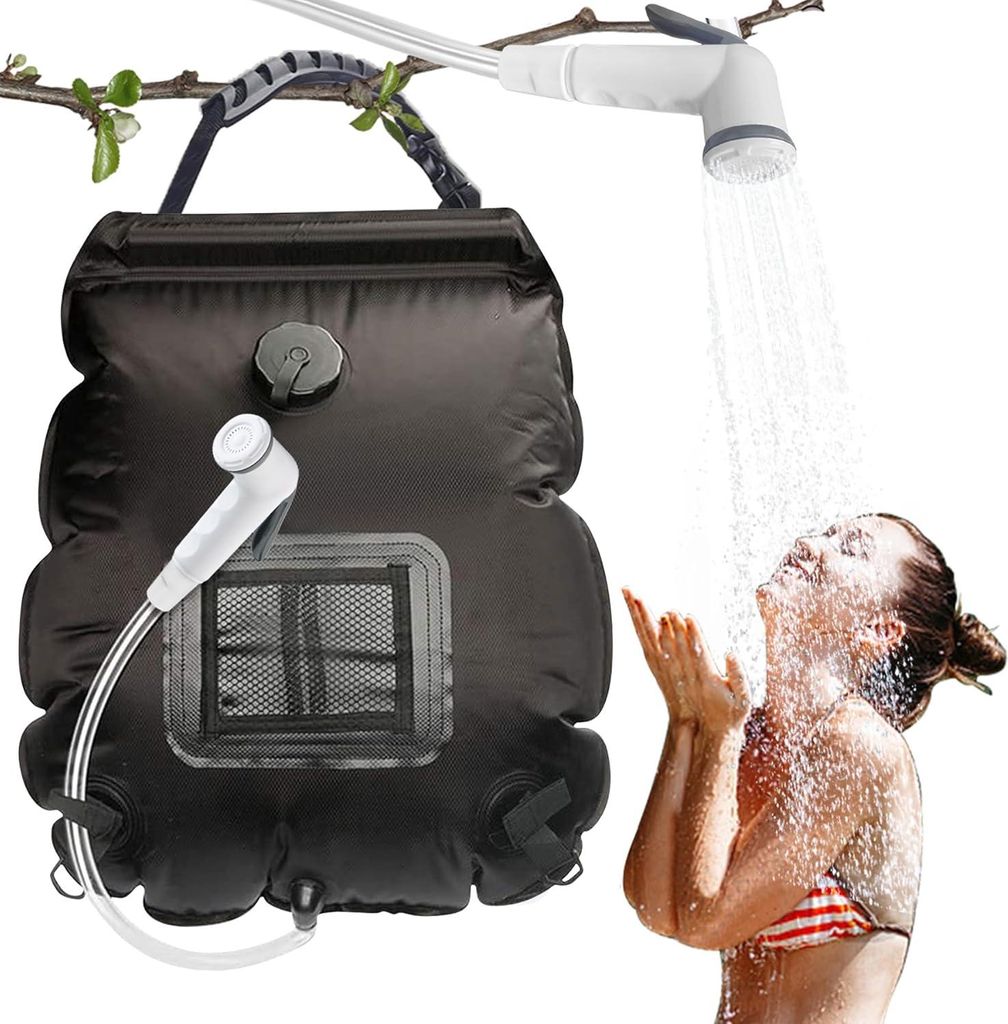 Solar Camping Duschtasche, 20L Reisedusche mit Duschkopf, Solar Duschtasche, Outdoor Faltdusche, Temperatur 45¡ãC mit umschaltbarem Duschkopf, zu...